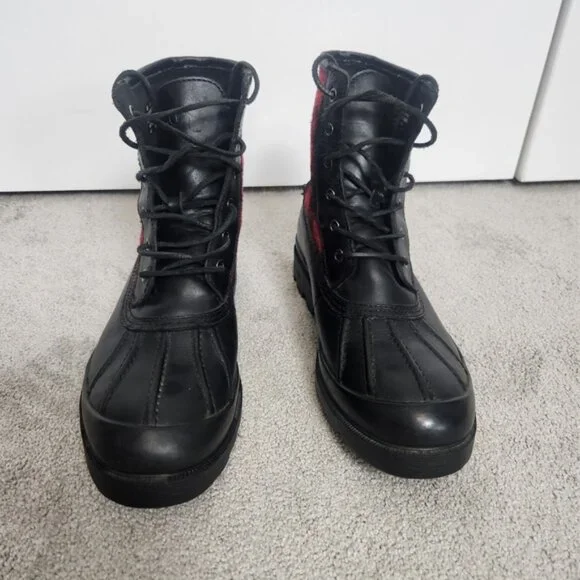 Polo Ralph Lauren Udel Men's Duck Boots Black Red Plaid Size 10.5 - Picture 7 of 12